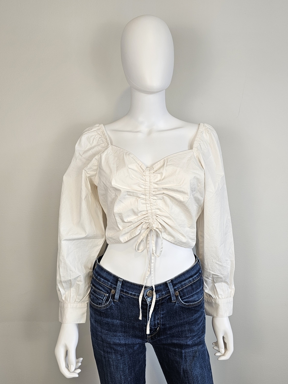 Levi's NWT White Front Cinch Cropped Long Sleeve Blouse Sz M